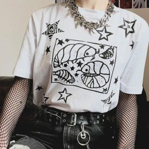 Celestial Creatures Y2K Graphic T-Shirt for Aesthetic Outfits