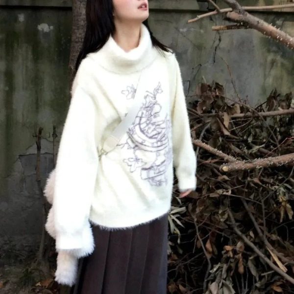 Celestial Embrace Y2K Turtleneck Sweater for Cozy Aesthetic Vibes