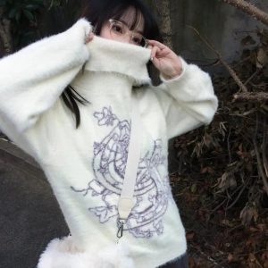 Celestial Embrace Y2K Turtleneck Sweater for Cozy Aesthetic Vibes