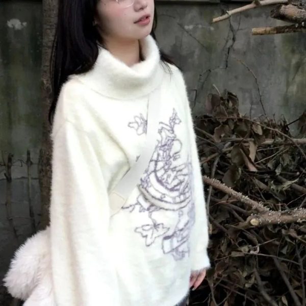 Celestial Embrace Y2K Turtleneck Sweater for Cozy Aesthetic Vibes