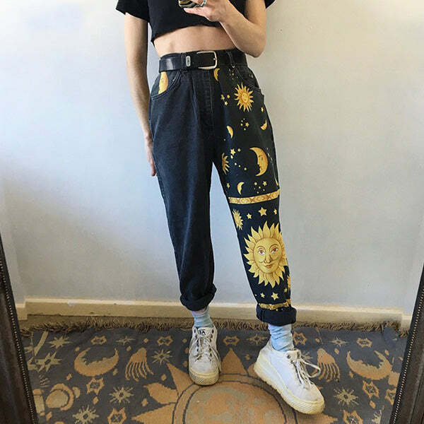 Celestial Magic Y2K Mom Jeans for a Chic Coquette Aesthetic Look