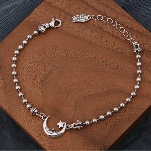 Celestial Moon & Star Silver Bracelet - Y2K Aesthetic Jewelry Piece