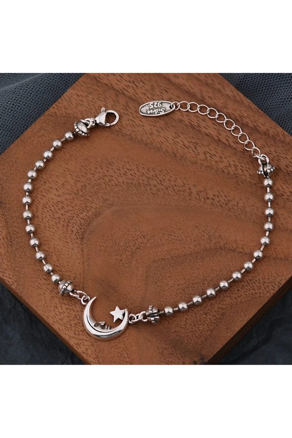 Celestial Moon & Star Silver Bracelet - Y2K Aesthetic Jewelry Piece