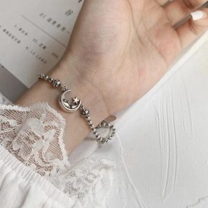 Celestial Moon & Star Silver Bracelet - Y2K Aesthetic Jewelry Piece