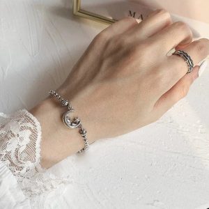 Celestial Moon & Star Silver Bracelet - Y2K Aesthetic Jewelry Piece