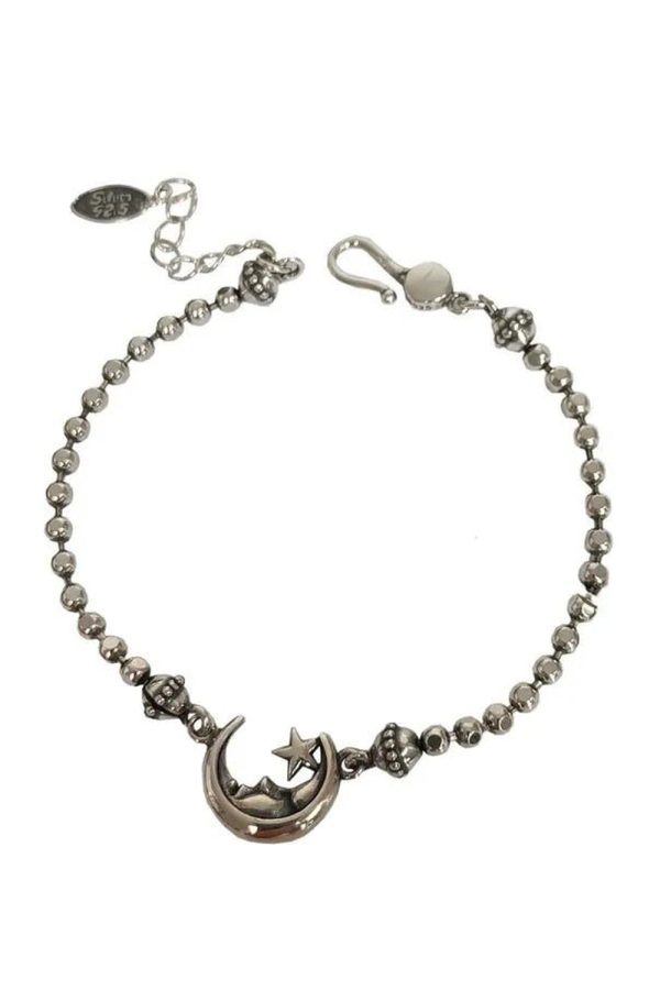 Celestial Moon & Star Silver Bracelet - Y2K Aesthetic Jewelry Piece