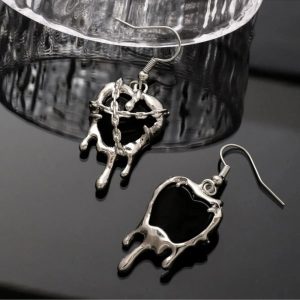 Chained Blood Heart Earrings - Y2K Aesthetic Grunge Style Jewelry