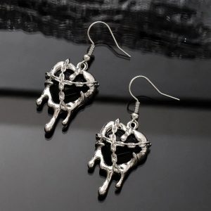 Chained Blood Heart Earrings - Y2K Aesthetic Grunge Style Jewelry