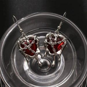 Chained Blood Heart Earrings - Y2K Aesthetic Grunge Style Jewelry