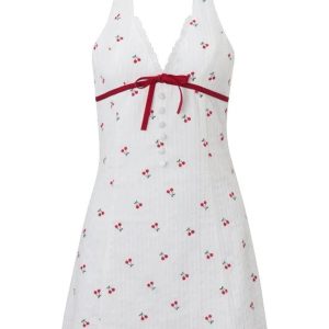 Cherry Blossom Halter Dress - Y2K Aesthetic Floral Summer Outfit