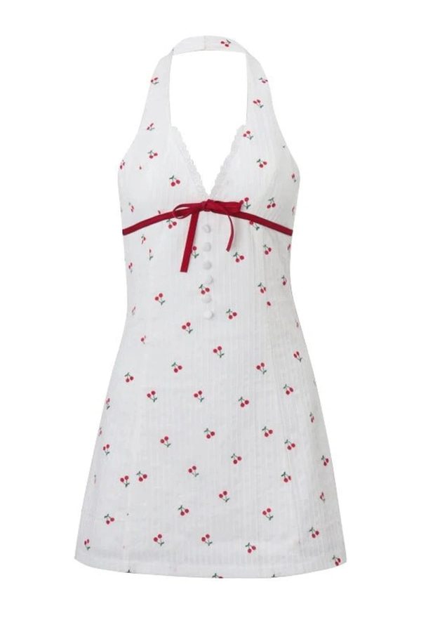 Cherry Blossom Halter Dress - Y2K Aesthetic Floral Summer Outfit