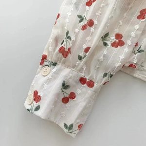 Cherry Blossom Y2K Button-Up Blouse for Coquette Aesthetic Outfits