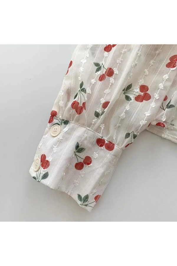 Cherry Blossom Y2K Button-Up Blouse for Coquette Aesthetic Outfits