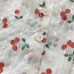 Cherry Blossom Y2K Button-Up Blouse for Coquette Aesthetic Outfits