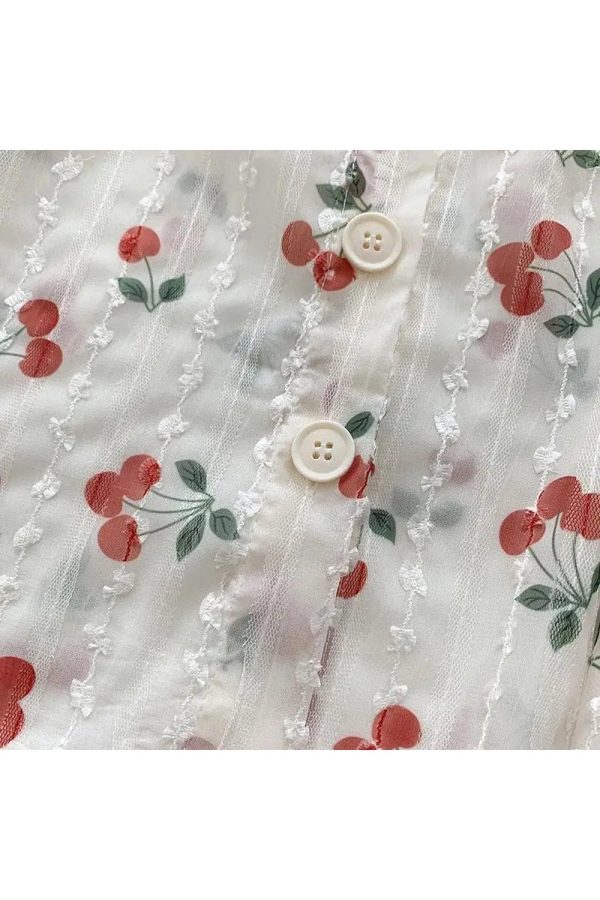 Cherry Blossom Y2K Button-Up Blouse for Coquette Aesthetic Outfits