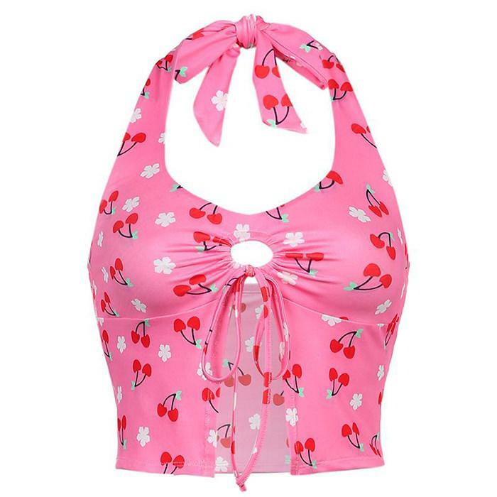 Cherry Blossom Y2K Halter Top - Cute Aesthetic Fashion Essential