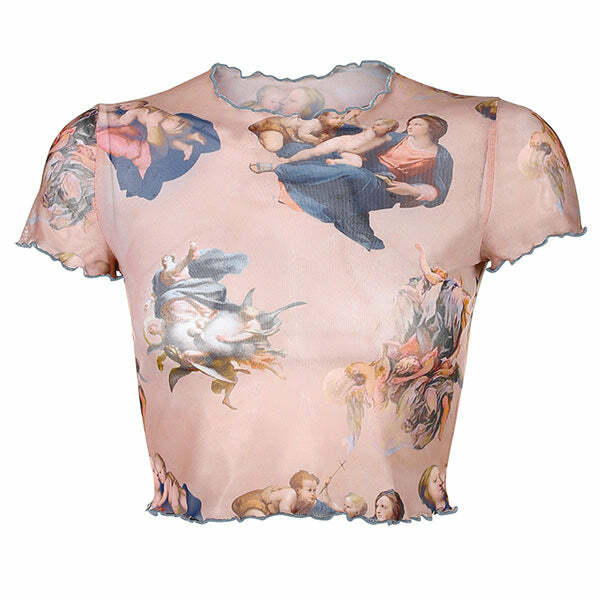 Cherub Print Y2K Crop Top - Cute Aesthetic for Trendy Outfits