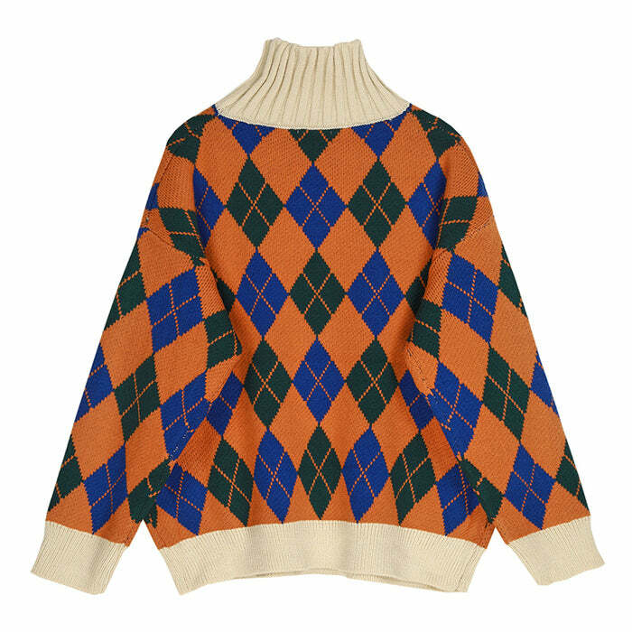 Chic Argyle Turtleneck Sweater for Y2K Aesthetic & Cozy Fall Vibes