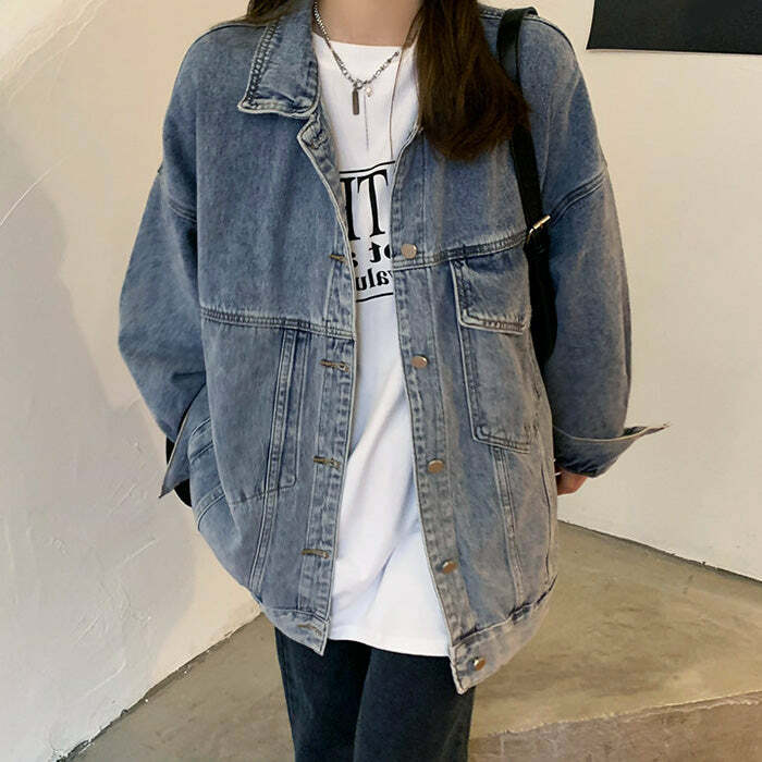 Chic Asymmetrical Denim Jacket for Y2K Fashion & Grunge Aesthetic