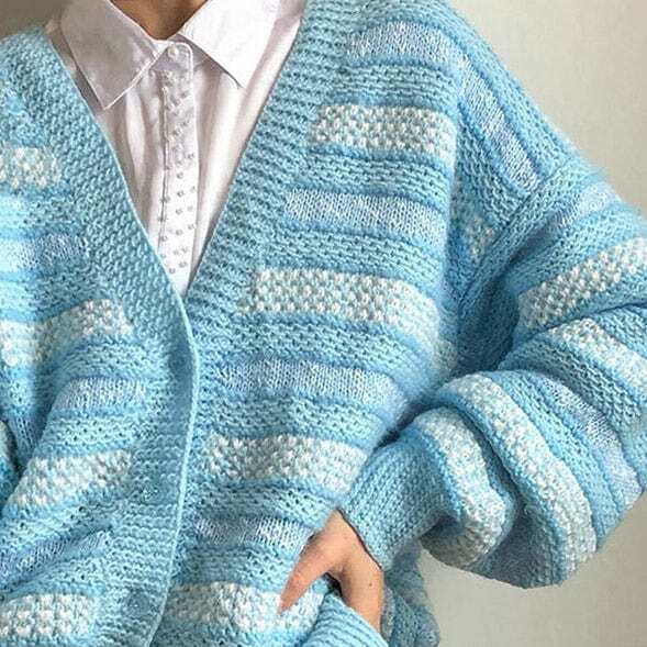 Chic Baby Blue Striped Cardigan for Y2K Aesthetic Outfits