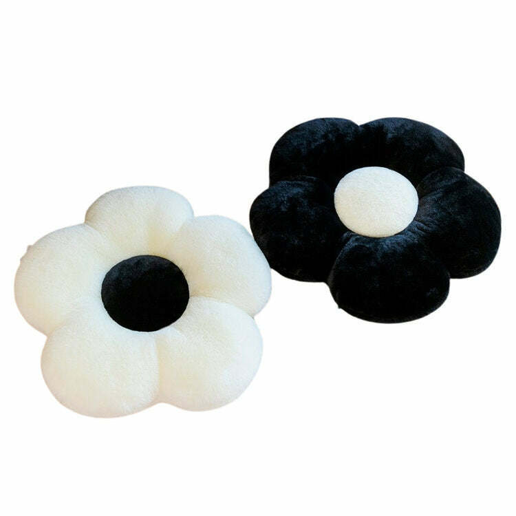 Chic Black & White Flower Pillow for Y2K Aesthetic Home Decor