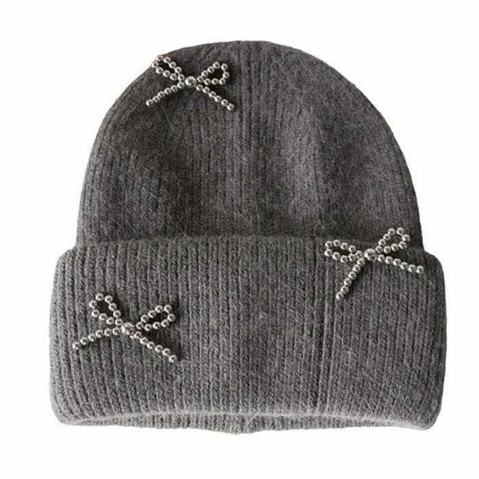 Chic Bow Pearl Beanie Hat for Y2K Aesthetic and Coquette Style