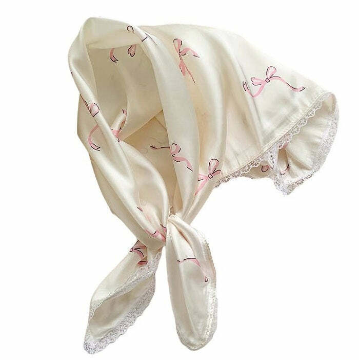 Chic Bow Print Satin Bandana for Y2K Aesthetic and Coquette Style