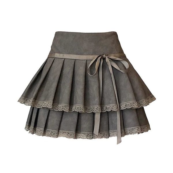 Chic Bow-Tied Lace Pleated Mini Skirt for Y2K and Coquette Aesthetic