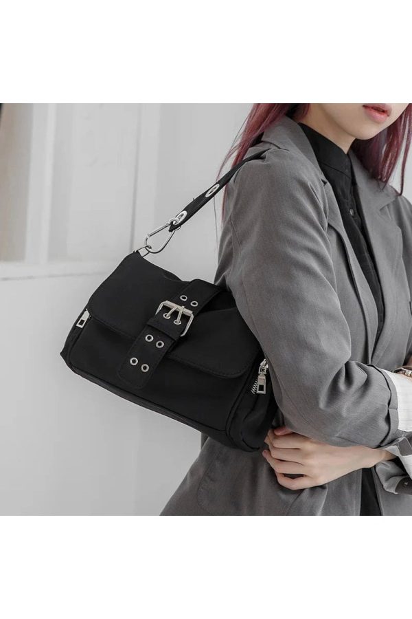 Chic Buckled Utility Shoulder Bag for Y2K and Grunge Aesthetic Lovers