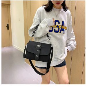 Chic Buckled Utility Shoulder Bag for Y2K and Grunge Aesthetic Lovers