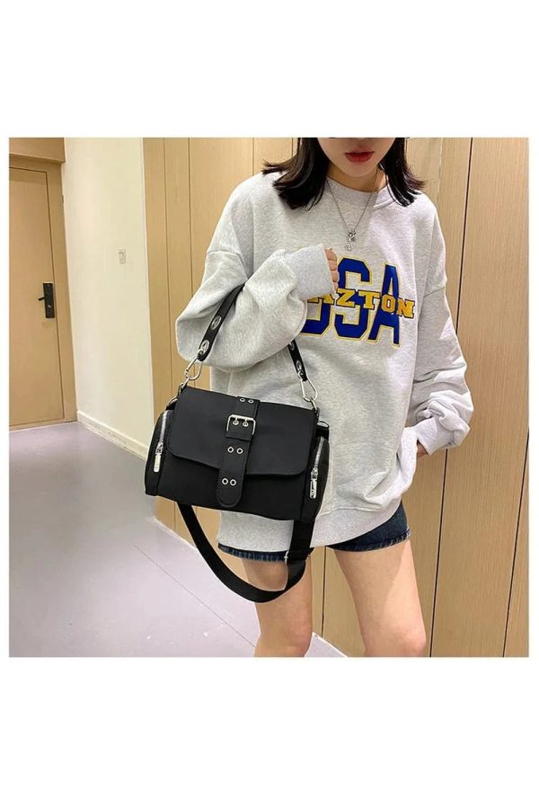 Chic Buckled Utility Shoulder Bag for Y2K and Grunge Aesthetic Lovers