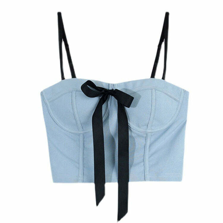 Chic Bustier Top with Front Bow for Y2K and Coquette Aesthetic Styles