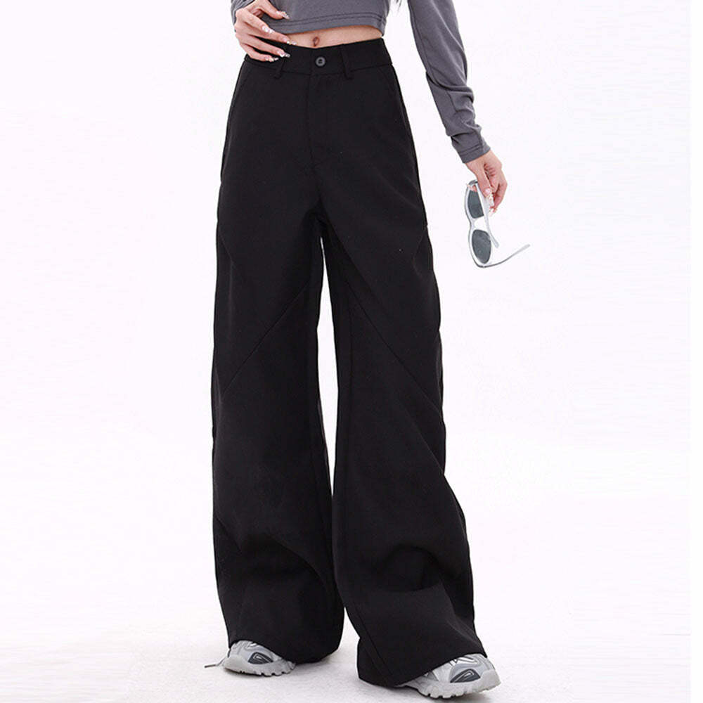 Chic Casual Friday Wide-Leg Black Pants for Y2K Aesthetic Outfits