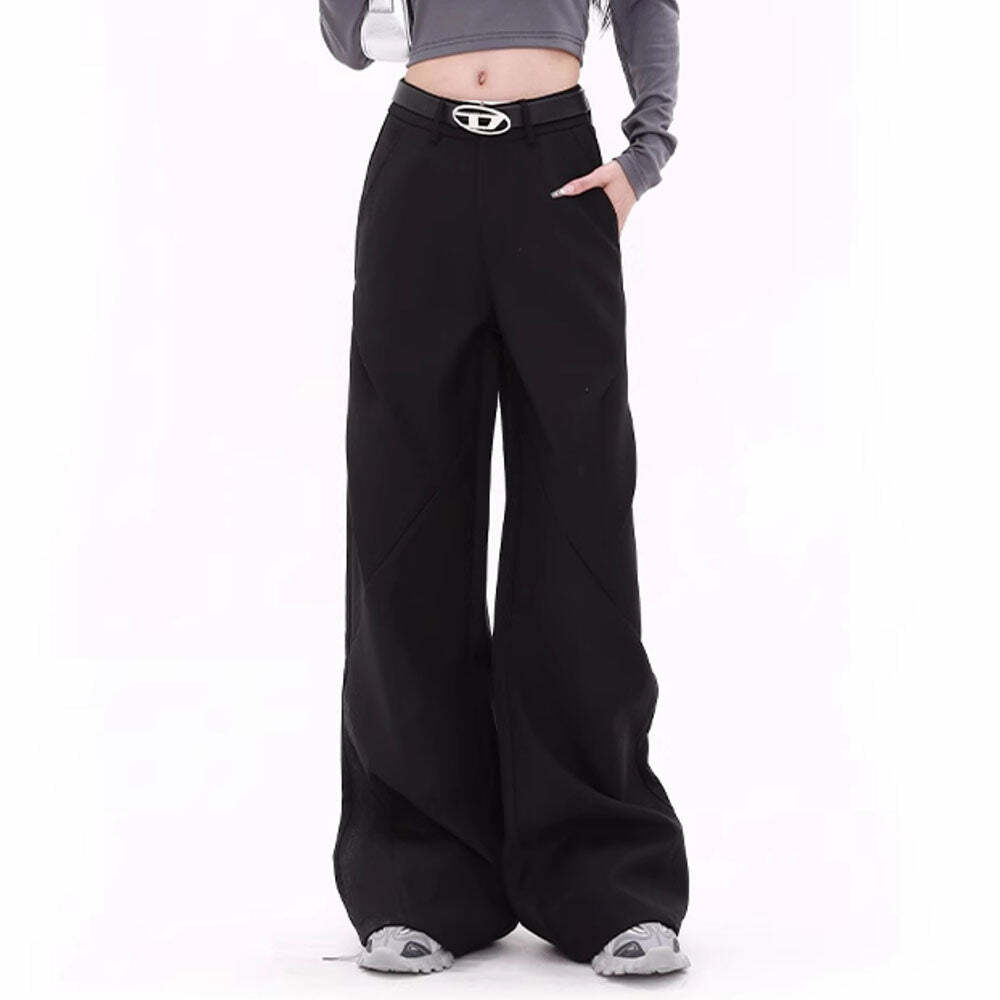 Chic Casual Friday Wide-Leg Black Pants for Y2K Aesthetic Outfits