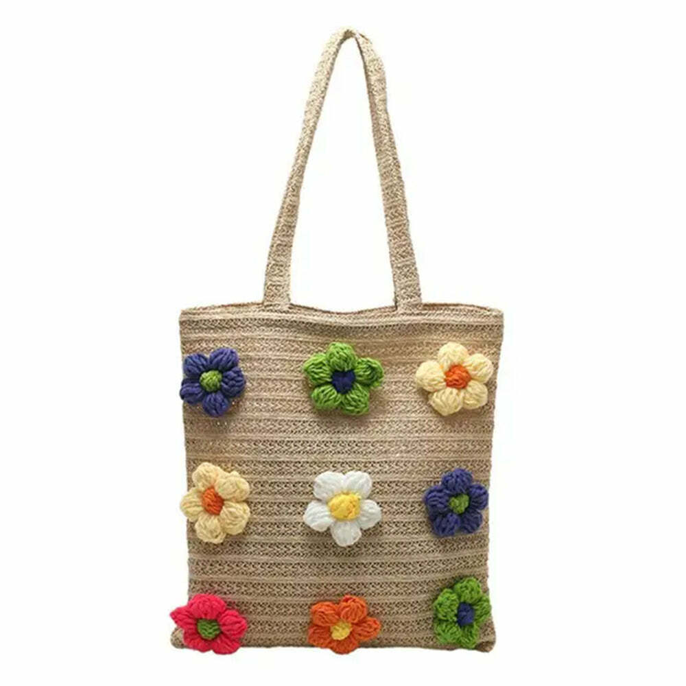 Chic Daisy Crochet Tote Bag for Y2K Aesthetic and Coquette Style