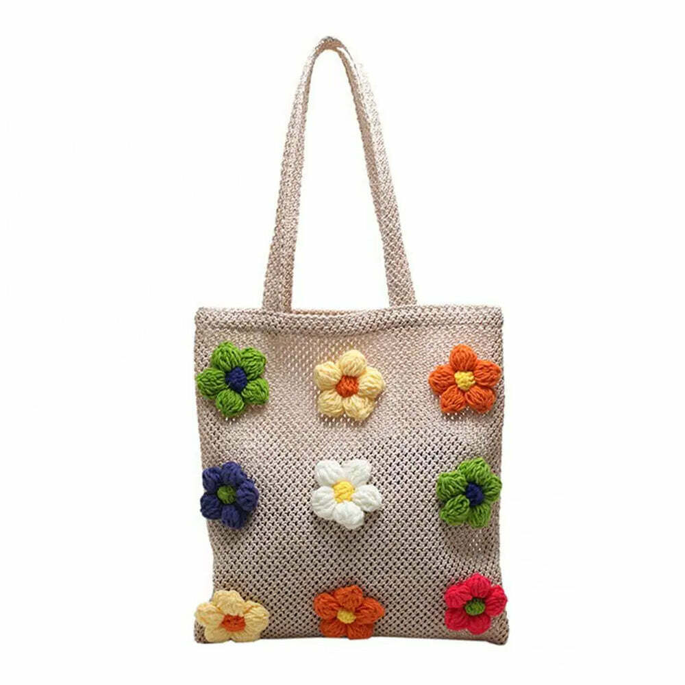 Chic Daisy Crochet Tote Bag for Y2K Aesthetic and Coquette Style