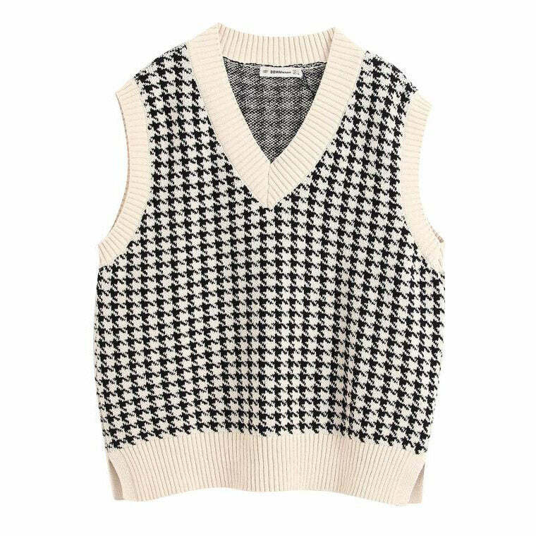 Chic Dogtooth Check Vest for Y2K Aesthetic & Preppy Style Lovers