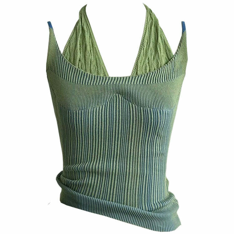 Chic Double Layered Y2K Knit Halter Top for Trendy Aesthetic Outfits