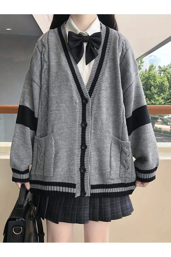 Chic Fall Monochrome Academia Cardigan for Y2K Aesthetic Lovers