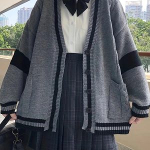 Chic Fall Monochrome Academia Cardigan for Y2K Aesthetic Lovers