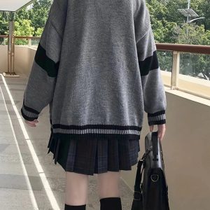 Chic Fall Monochrome Academia Cardigan for Y2K Aesthetic Lovers