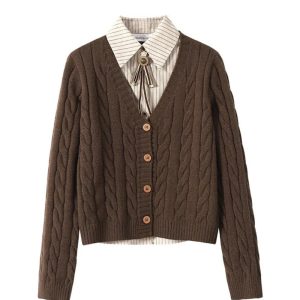 Chic Fall Preppy Layered Knit Cardigan Set for Y2K Aesthetic Lovers