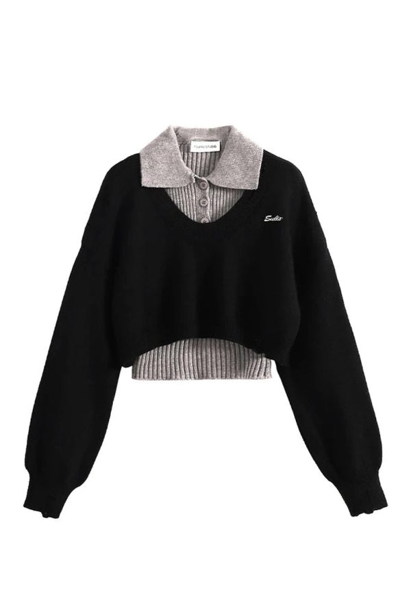 Chic Fall Preppy Layered Knit Sweater for Y2K Aesthetic Lovers