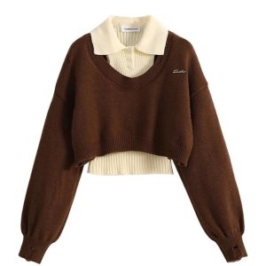 Chic Fall Preppy Layered Knit Sweater for Y2K Aesthetic Lovers