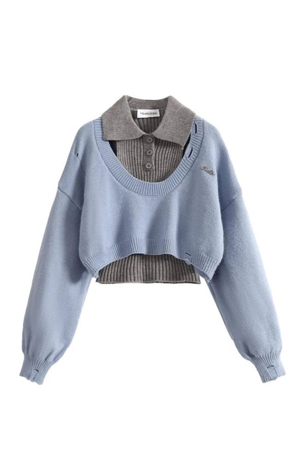 Chic Fall Preppy Layered Knit Sweater for Y2K Aesthetic Lovers