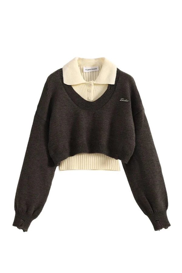 Chic Fall Preppy Layered Knit Sweater for Y2K Aesthetic Lovers