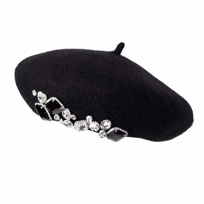 Chic French Girl Rhinestone Beret for Y2K Aesthetic and Coquette Style