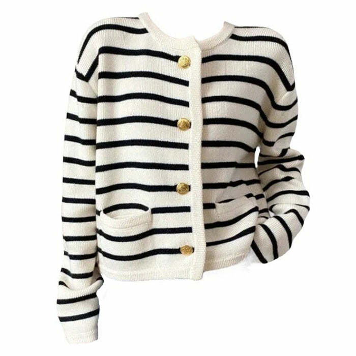 Chic French Girl Striped Cardigan for Y2K Aesthetic and Coquette Style