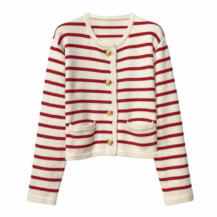 Chic French Girl Striped Cardigan for Y2K Aesthetic and Coquette Style