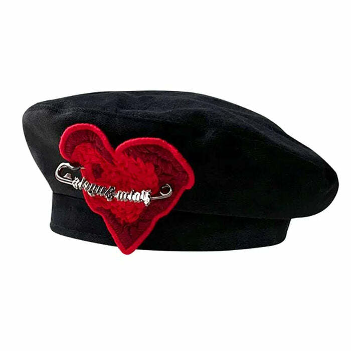 Chic French Kiss Heart Beret for Y2K Aesthetic & Coquette Style